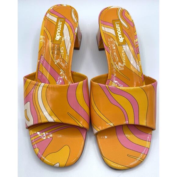 Larroude Brigitte Patent Wave Sun Retro Swirl Patent Leather Slides Size 7.5 - Picture 5 of 9
